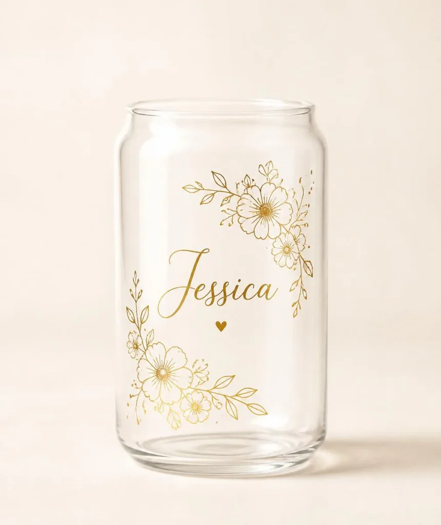 Personalized Floral Glass Can