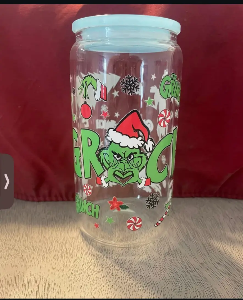 Grinch 'Merry & Bright' Glass Can